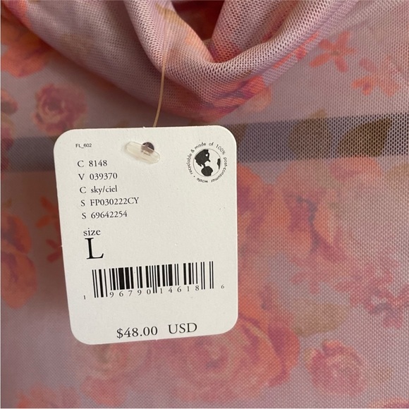 NWT Free People Semi Sheer Top Turtleneck Floral Sexy! Purple Pink Soft Rare - Picture 7 of 8